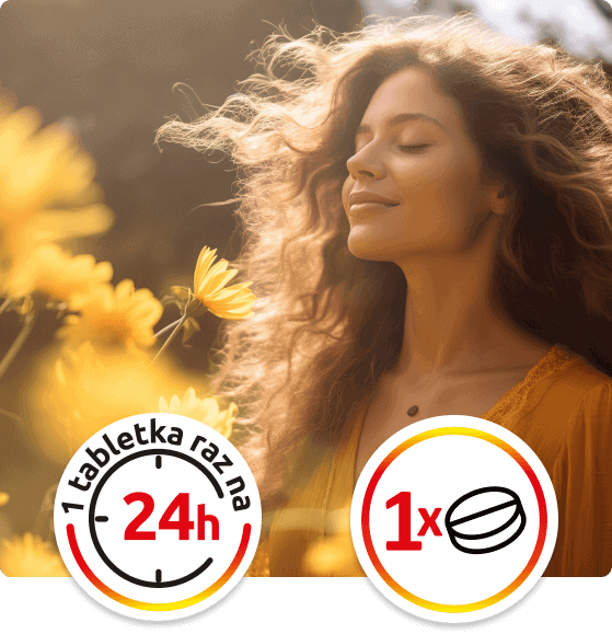 Tabletki na 24h, suplement diety Allefin, kobieta na świeżym powietrzu, naturalna pielęgnacja, zdrowy tryb życia.