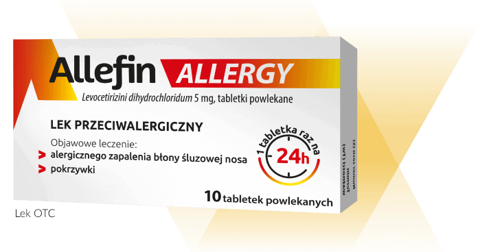 Alergiczne tabletki przeciwalergiczne Allefin Allergy na objawy zapalenia błony śluzowej nosa i pokrzywki, 10 tabletek powlekanych.