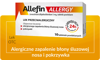 Lek przeciwalergiczny na zapalenie błony śluzowej nosa i pokrzywki, 10 tabletek, Allefin, sezony alergiczne.